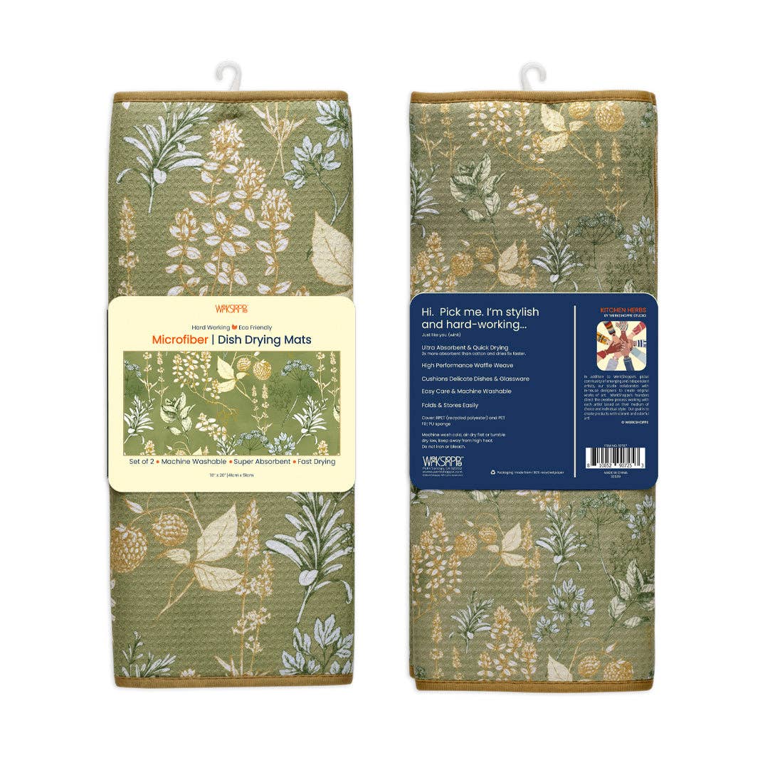 Kitchen Herbs Microfiber Dish Drying Mats - Set of 2