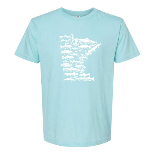 Fish Stamp Minnesota T-Shirt: Heather Summer Blue