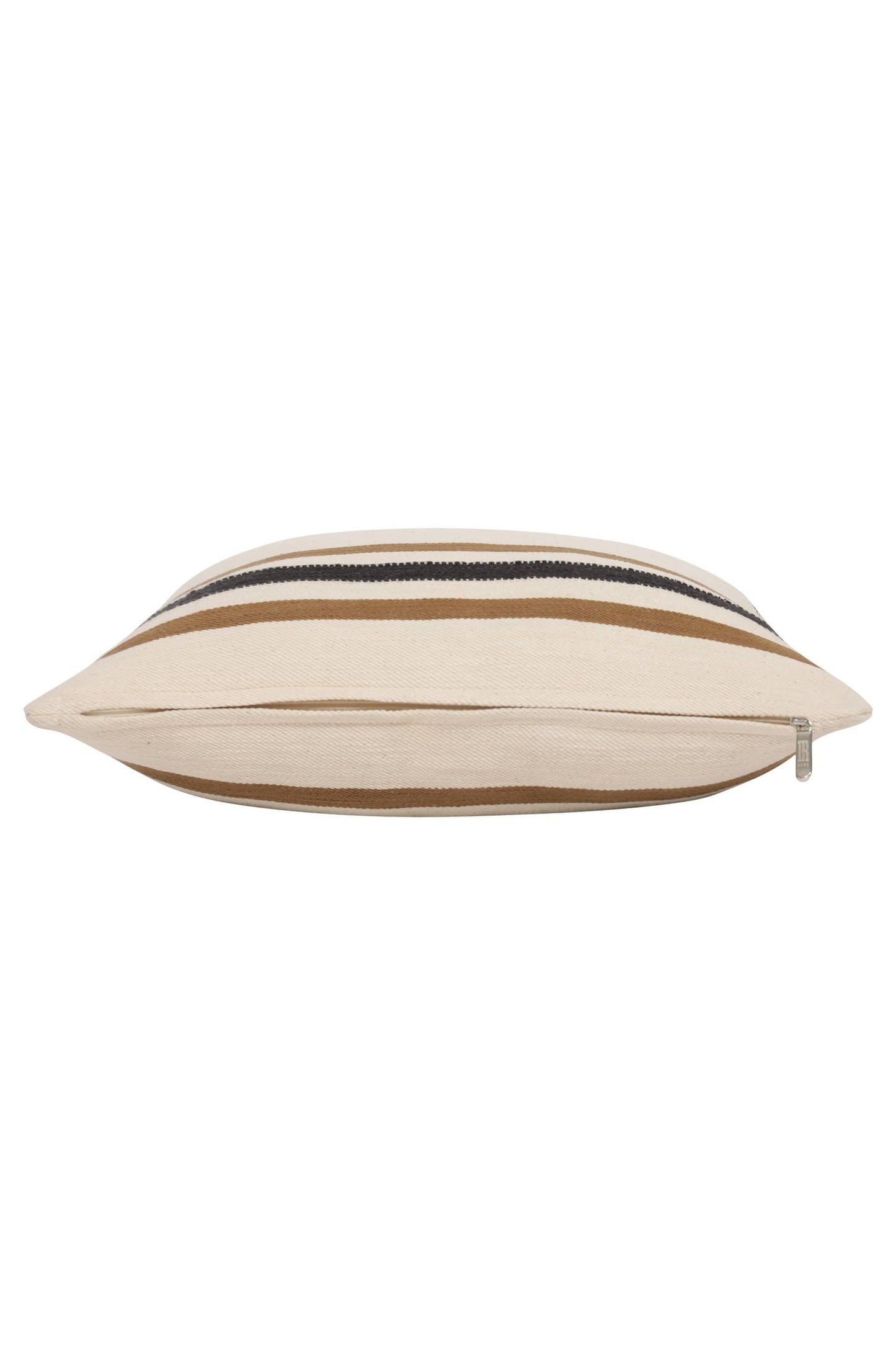 Transitional Hand-Woven Modern Striped Cotton Throw Pillow: Ivory/Brown / Pillow- Poly Filled