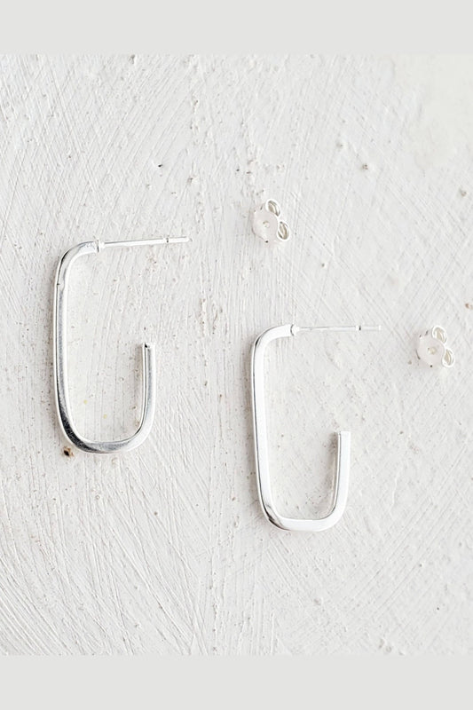 Silver Oval Hoop Studs