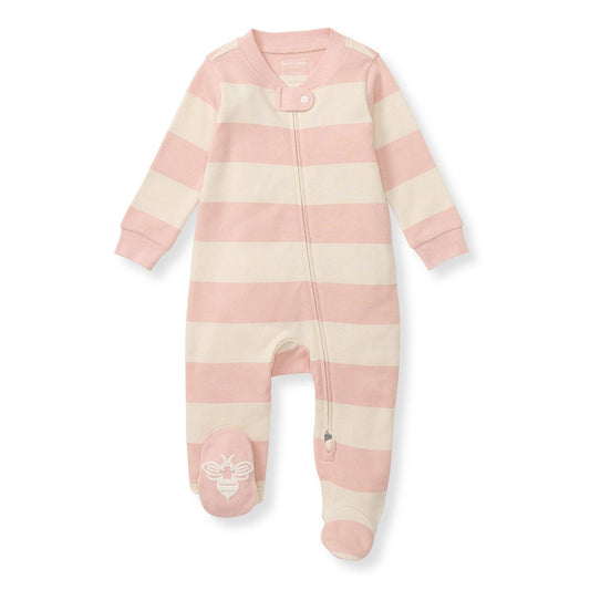 Rugby Stripe Organic Cotton Sleep & Play - Pink Sand / 3-6 Months