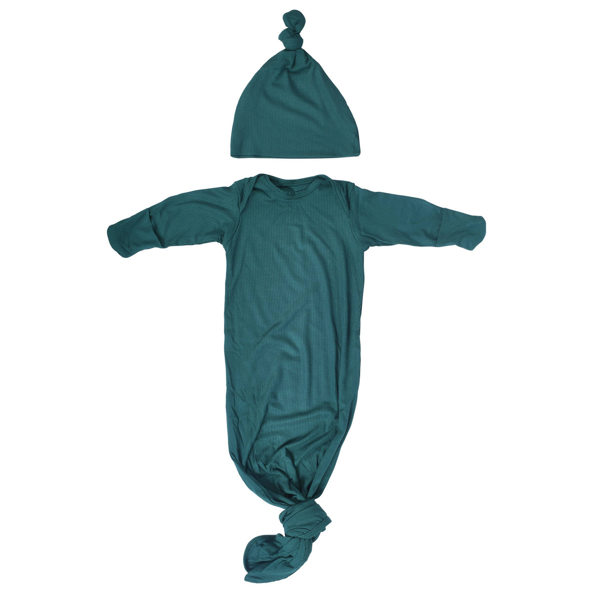 Forest Green Ribbed Knotted Newborn Baby Gown Sleepwear: Gown