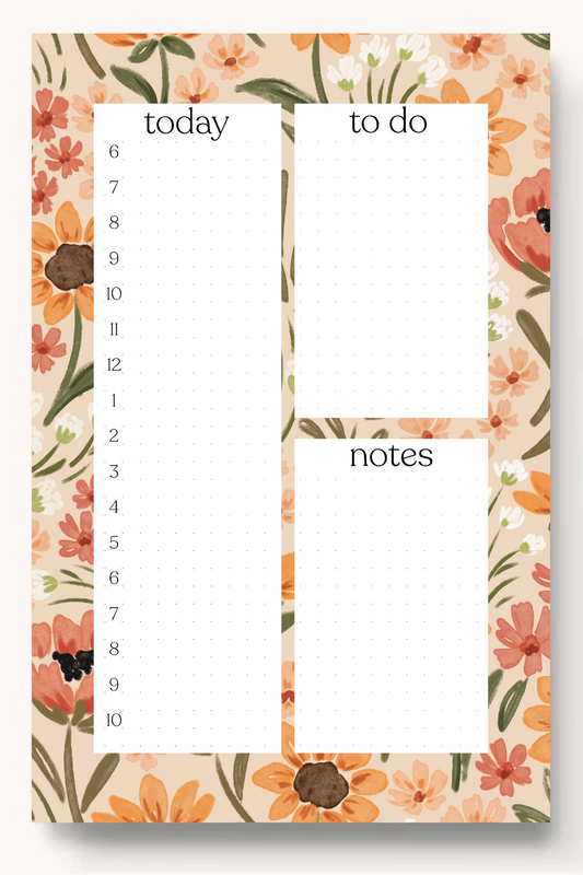 Floral Daily Planner Notepad: Sunny Poppies