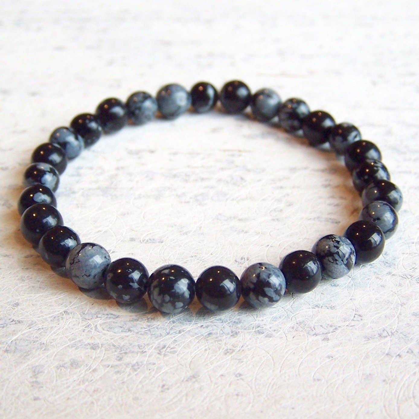 Black & White Gemstone Elastic Bracelets - Set of 4