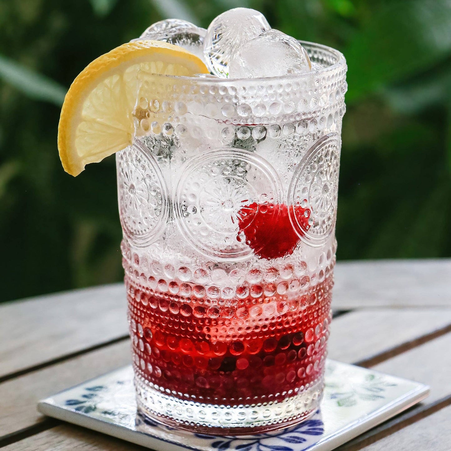13 oz. Hobnail Beaded Floral Clear Drinking Glasses
