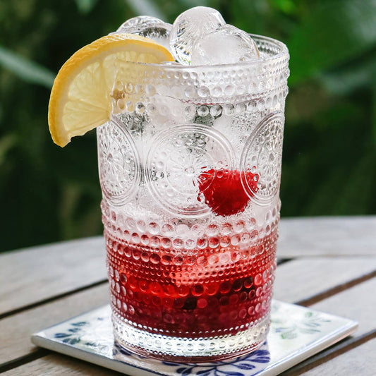13 oz. Hobnail Beaded Floral Clear Drinking Glasses