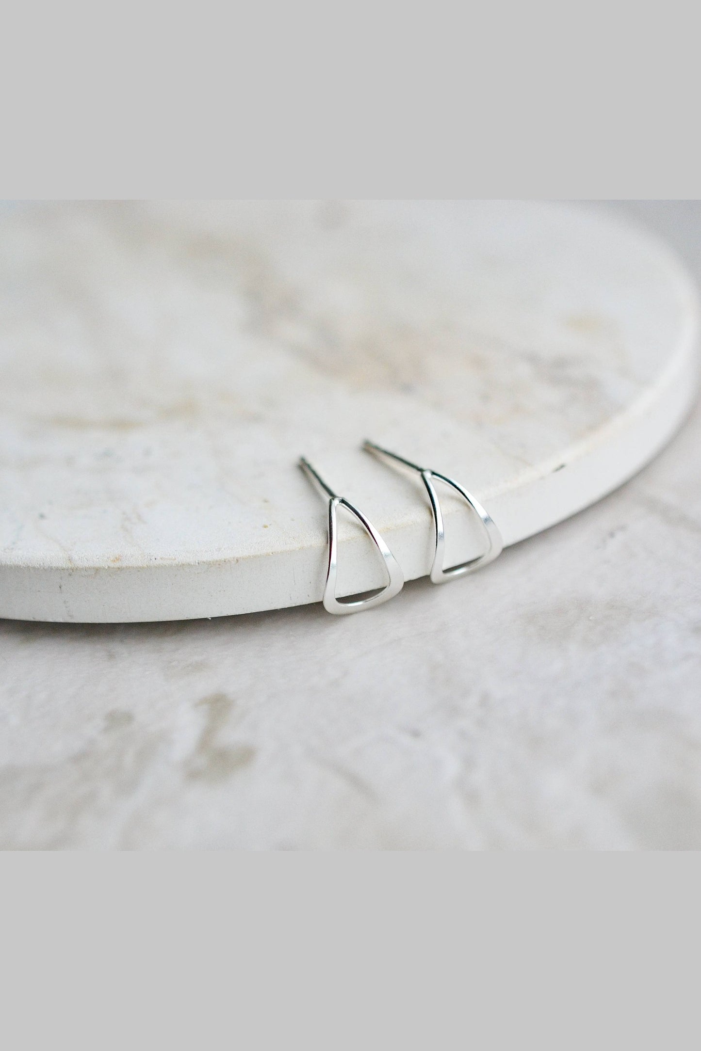 Silver Half Petal Hoop Stud Earrings