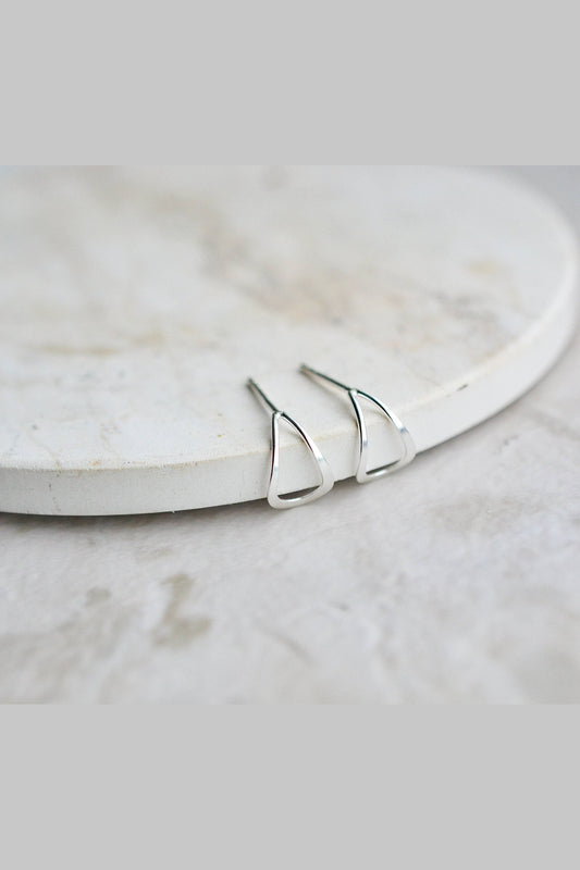 Silver Half Petal Hoop Stud Earrings