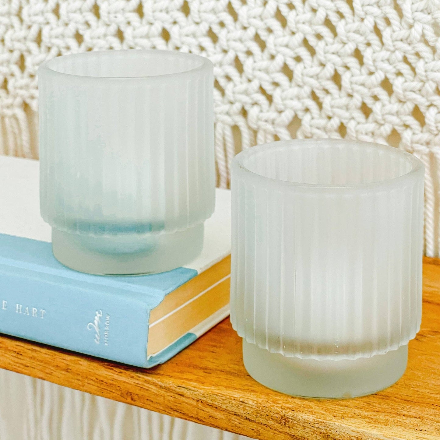 Ribbed Frosted Glass Votive Candle Holder