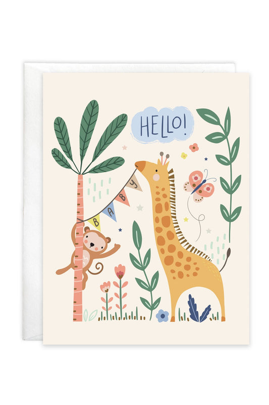 Baby Greeting Card - Giraffe and Monkey