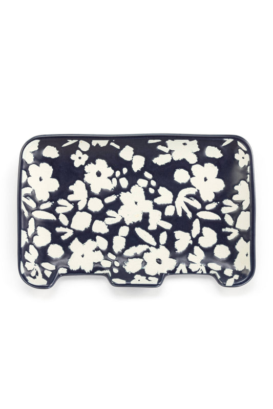 Navy Floral Double Spoon Rest - 7x5in