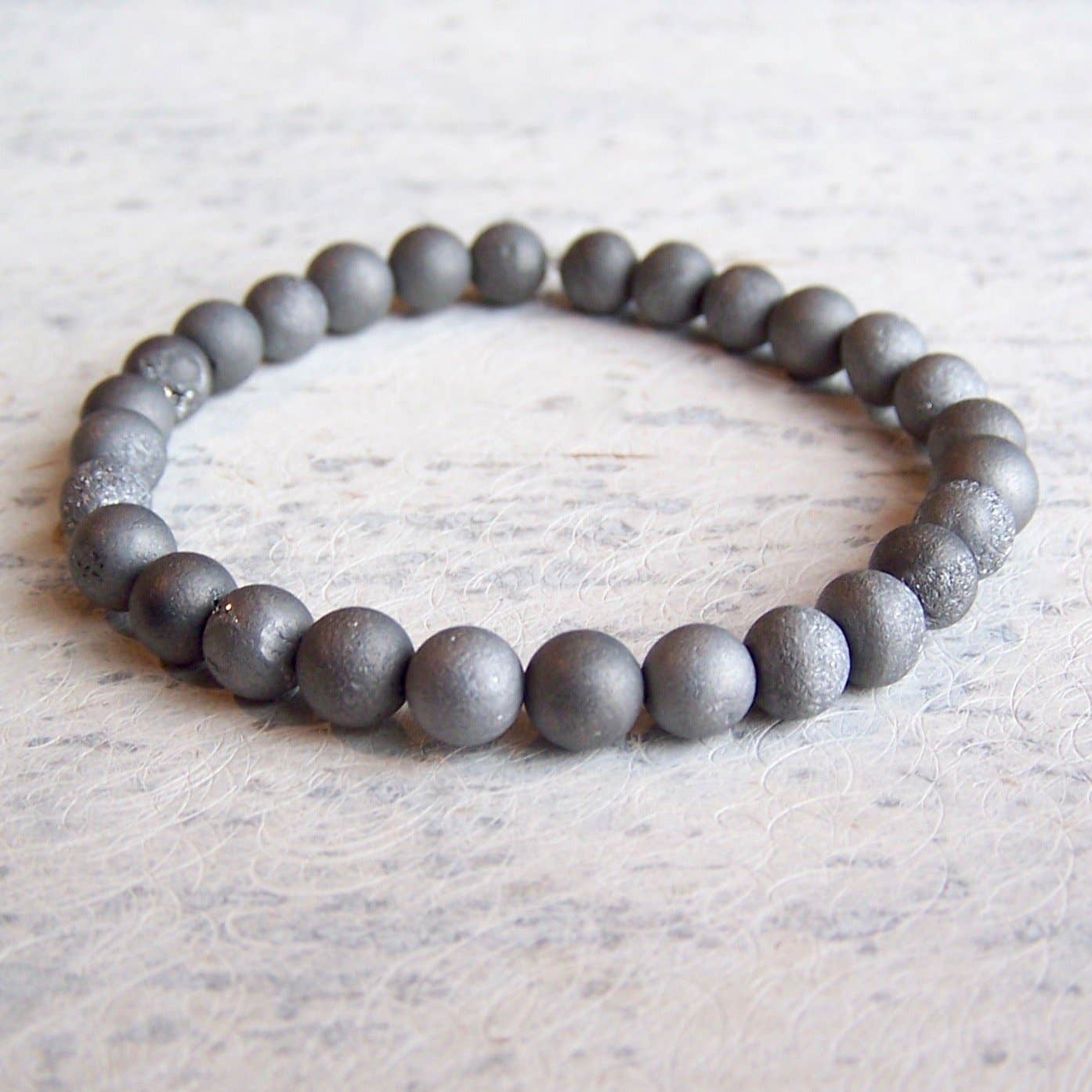 Black & White Gemstone Elastic Bracelets - Set of 4