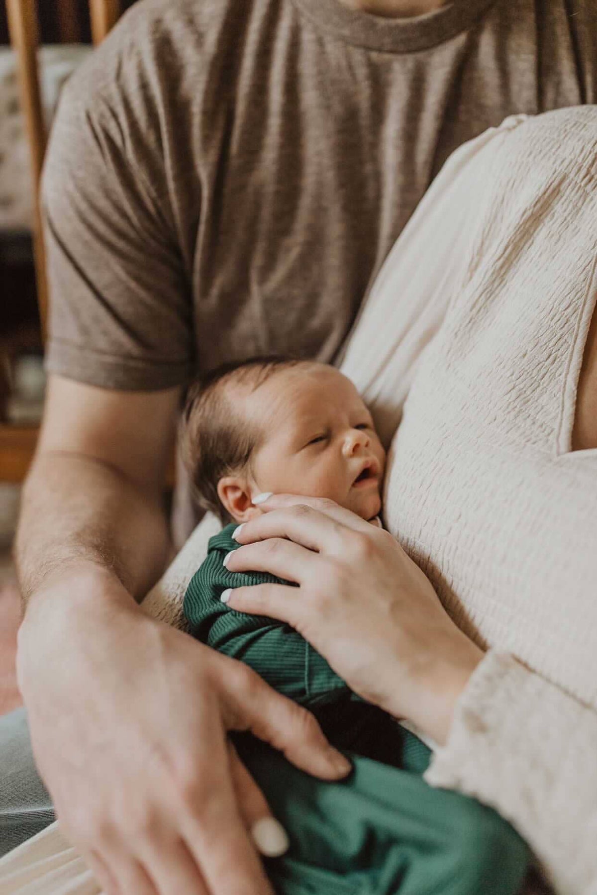 Forest Green Ribbed Knotted Newborn Baby Gown Sleepwear: Gown