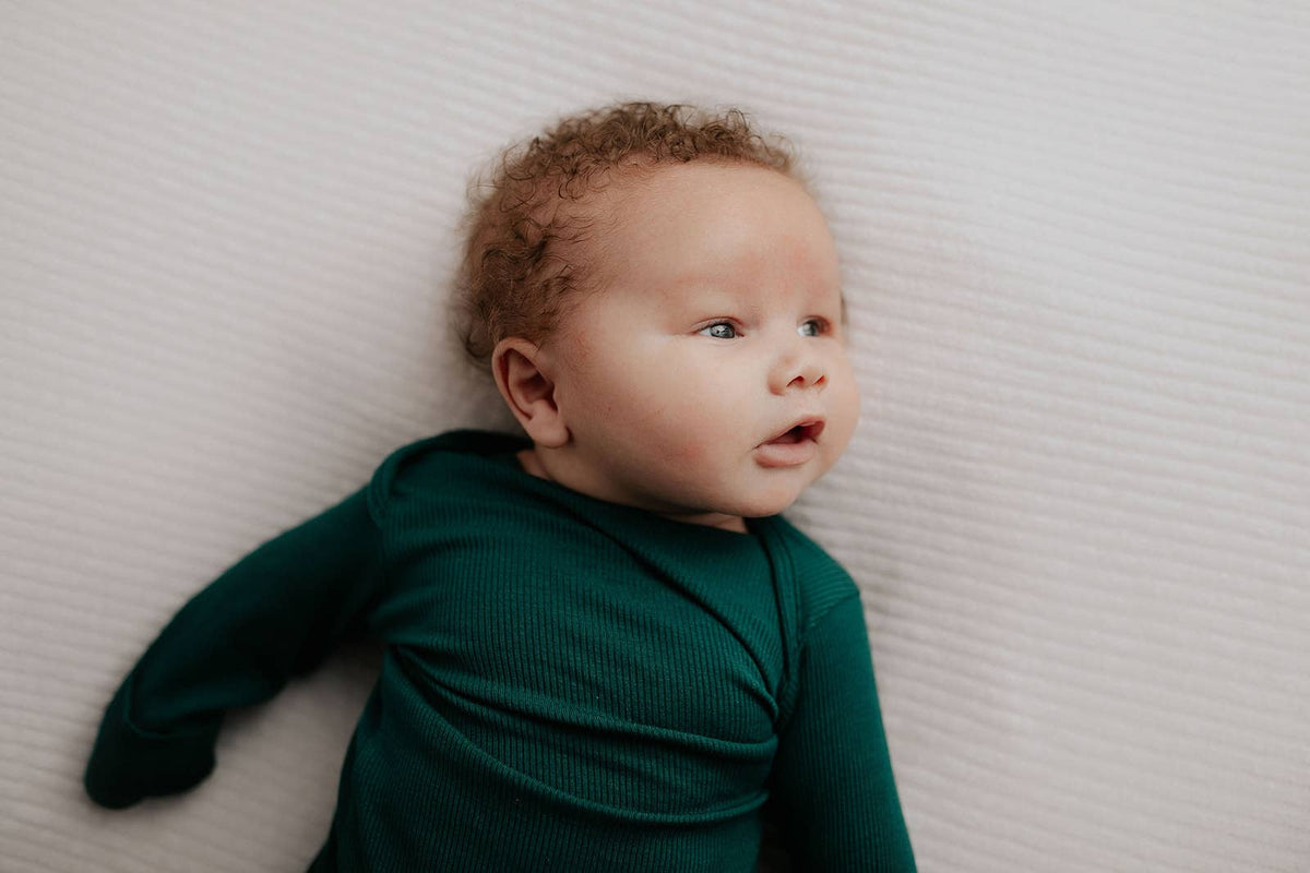 Forest Green Ribbed Knotted Newborn Baby Gown Sleepwear: Gown