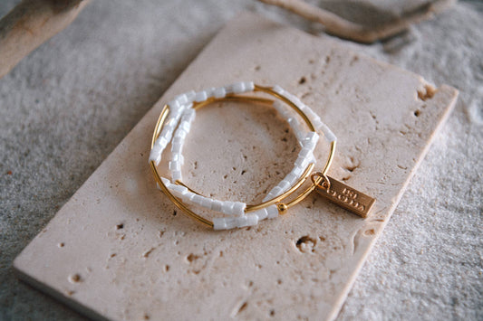 Gold & White Beaded Triple Wrap Bracelet