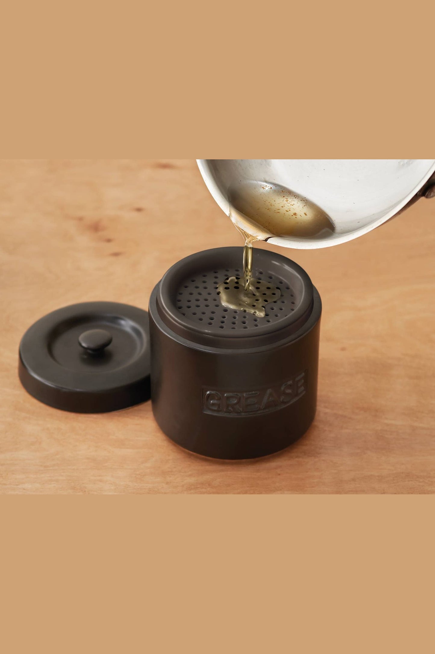 Fox Run Grease Container, Black Porcelain