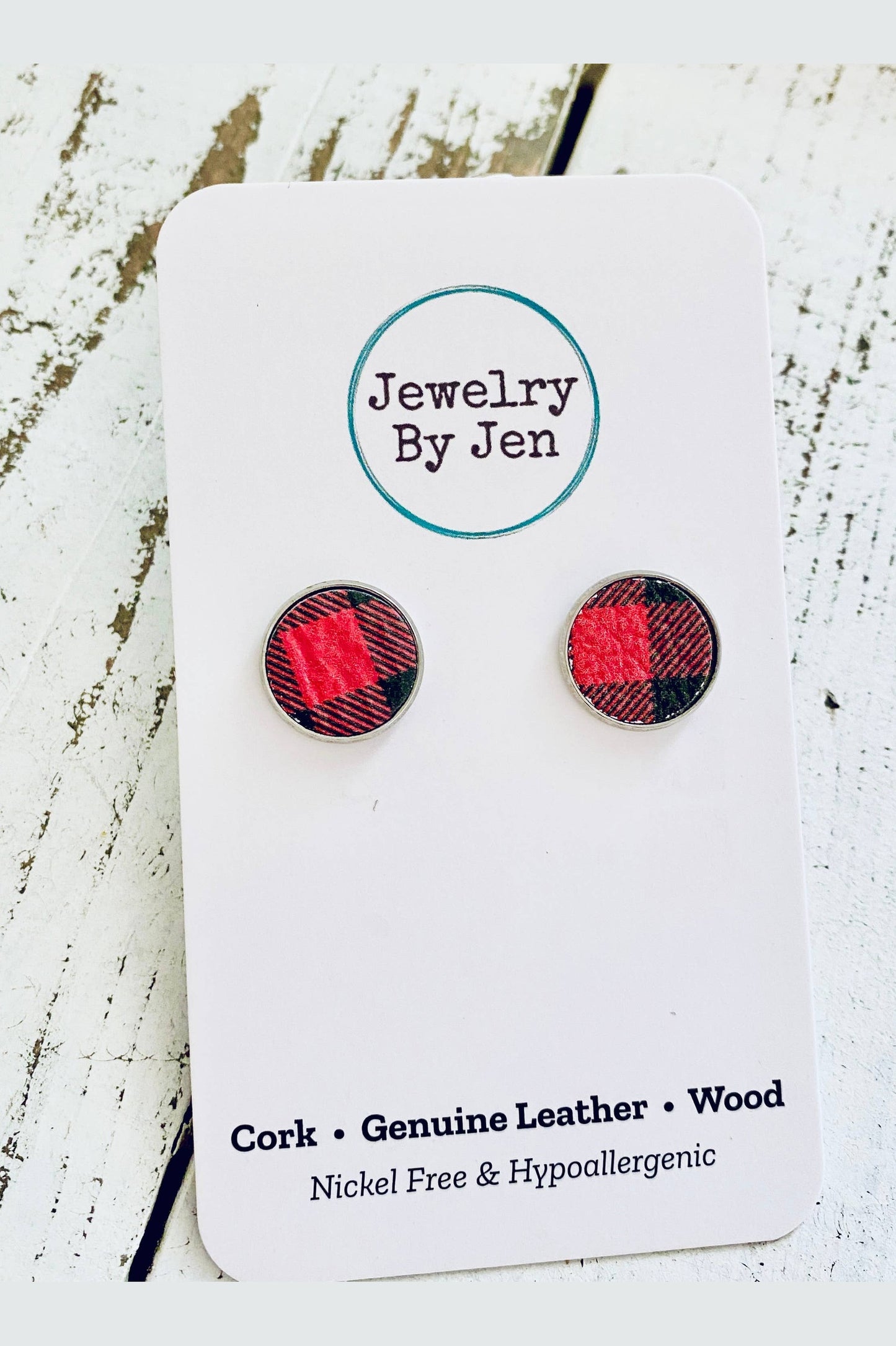 Stud Earrings: Black & Red Plaid