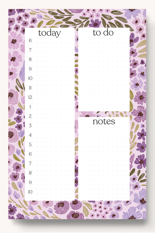 Floral Daily Planner Notepad: Lilac Floral