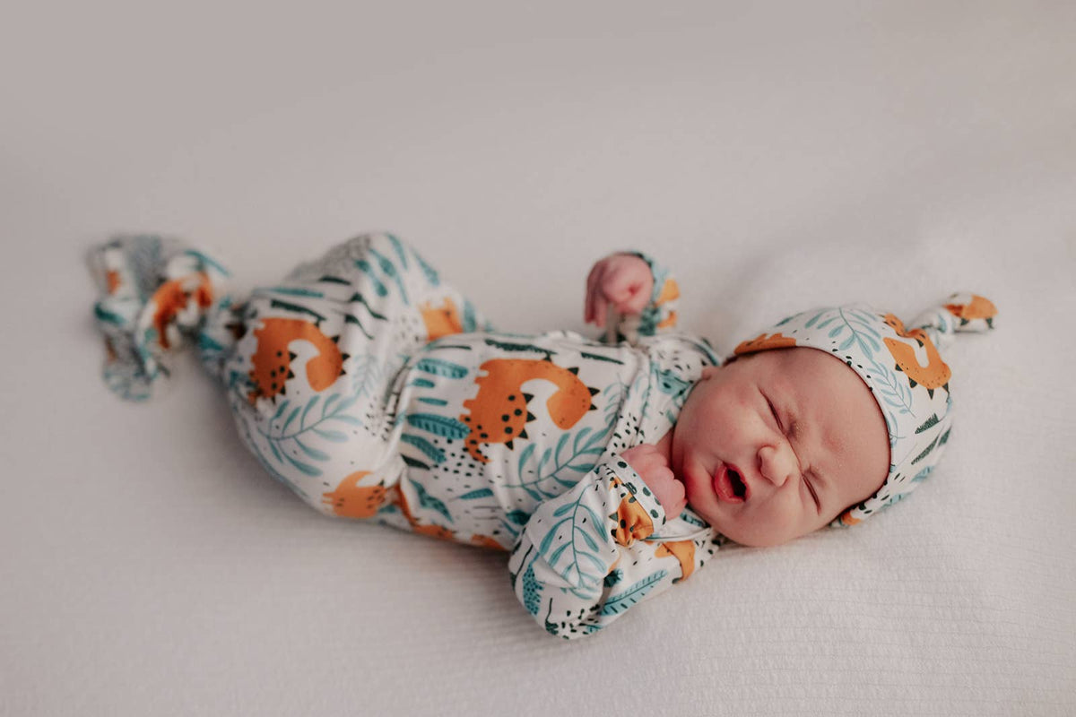 Dinosaur Animal Print Zoo Knotted Gown: Gown & Hat