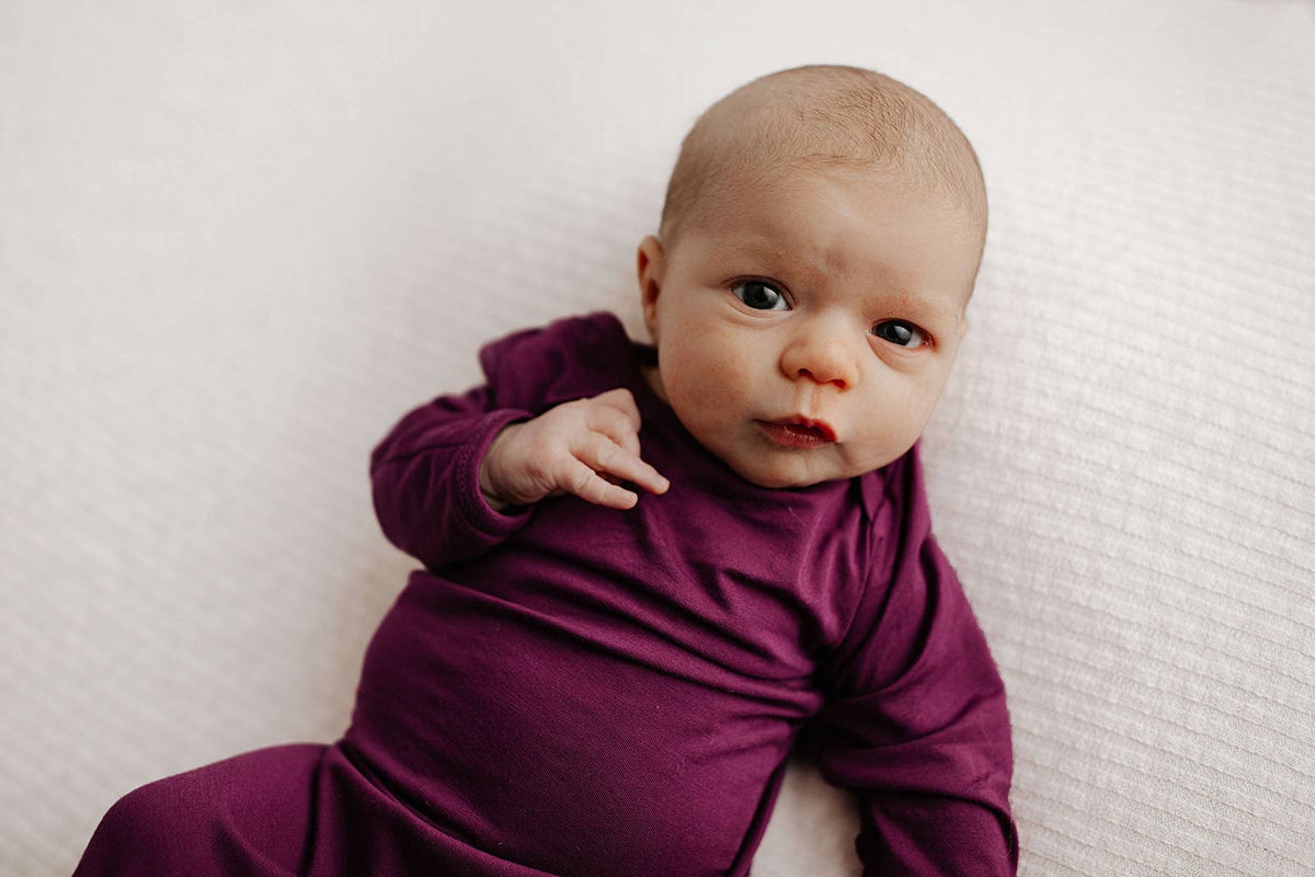 Plum Purple Knotted Newborn Baby Gown : Plum Gown With Bow