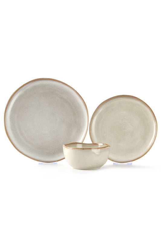 Vikko - Drift, Stone with Brown Rim, 12 Pc Dinnerware Set