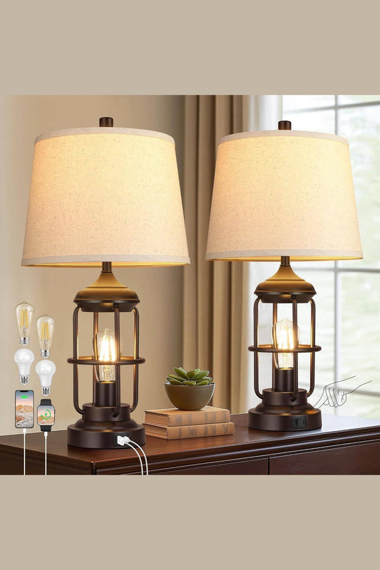 Set of 2 Table Lamps with USB Ports