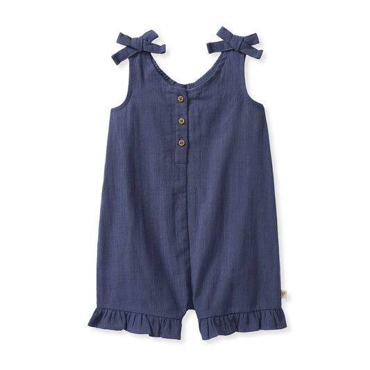 Check Gauze Blue Girl Romper - Blue Smoke: 6-9M