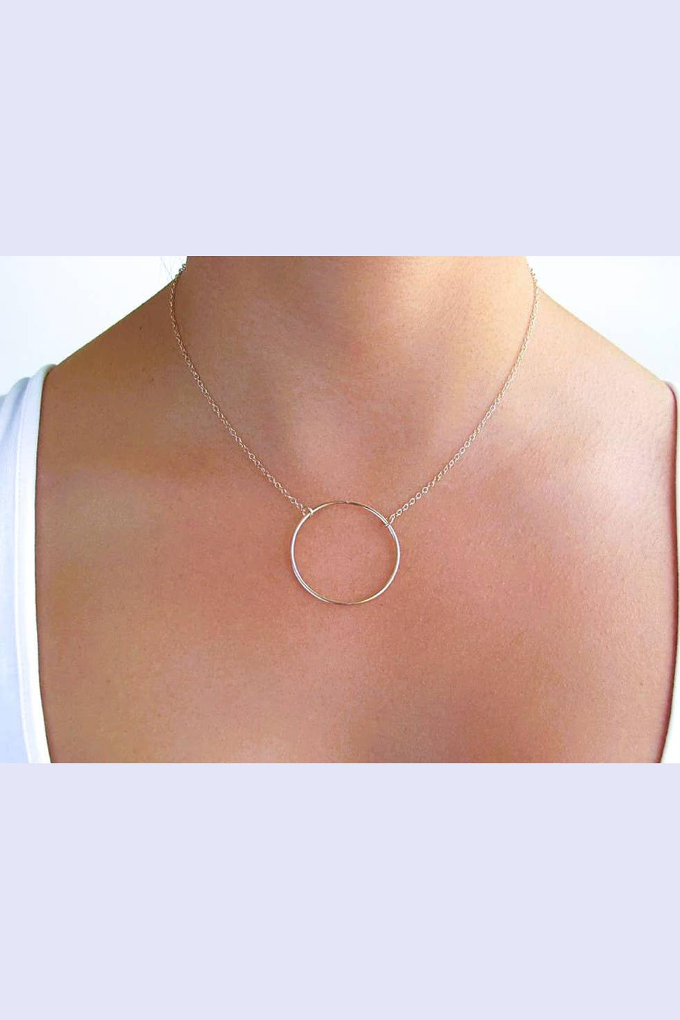 Statement Circle Necklace, Circle of Karma Pendant, Sterling: Sterling Silver