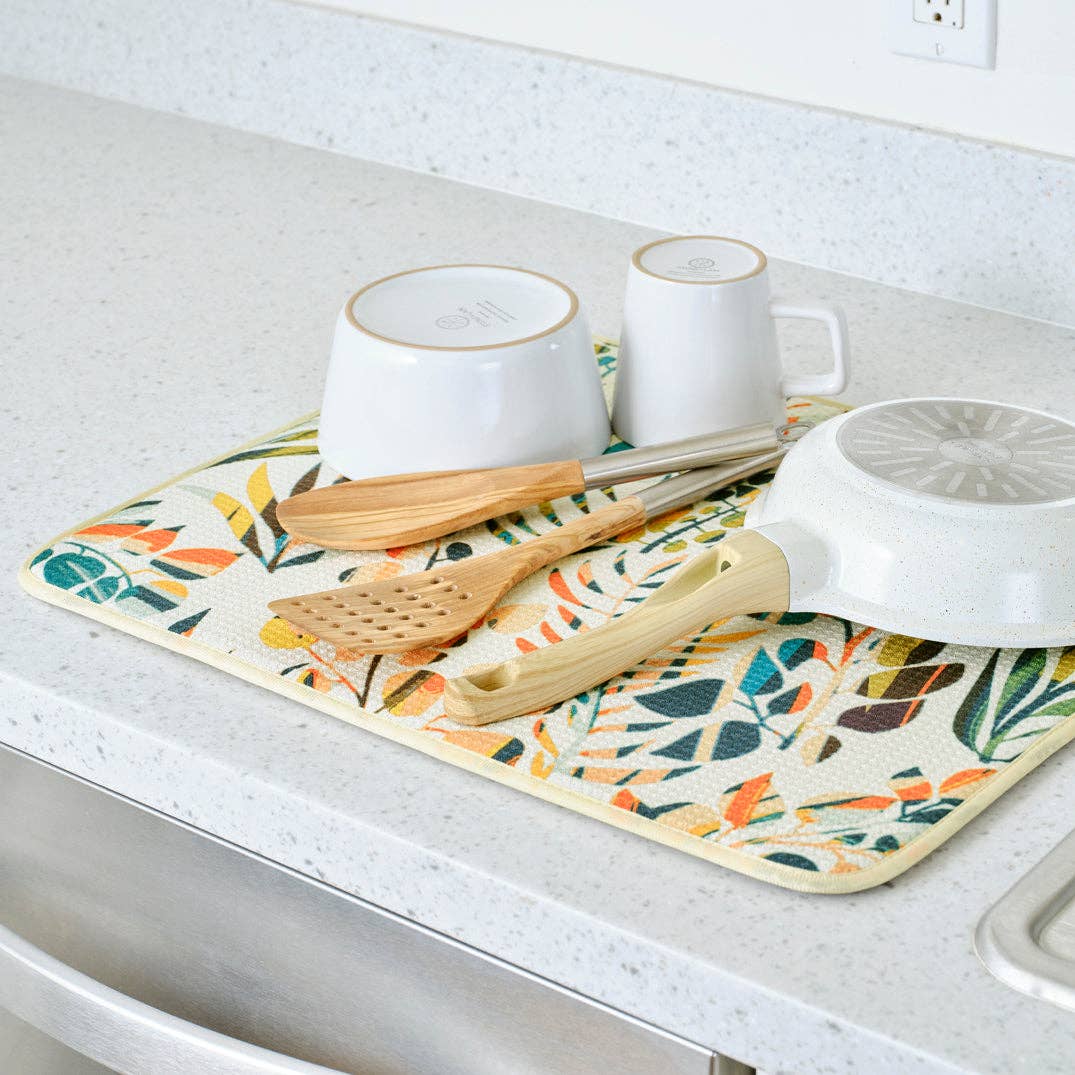 Colorful Leaves Microfiber Dish Drying Mats - Set of 2