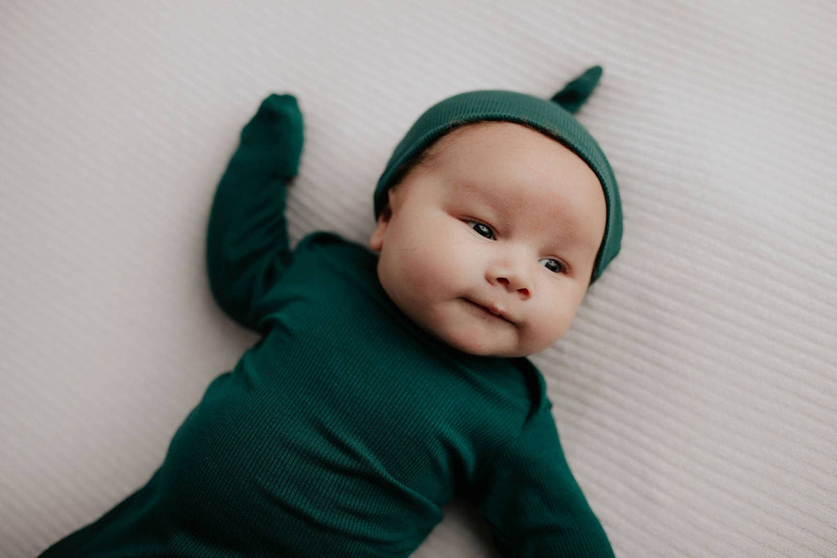 Forest Green Ribbed Knotted Newborn Baby Gown Sleepwear: Gown