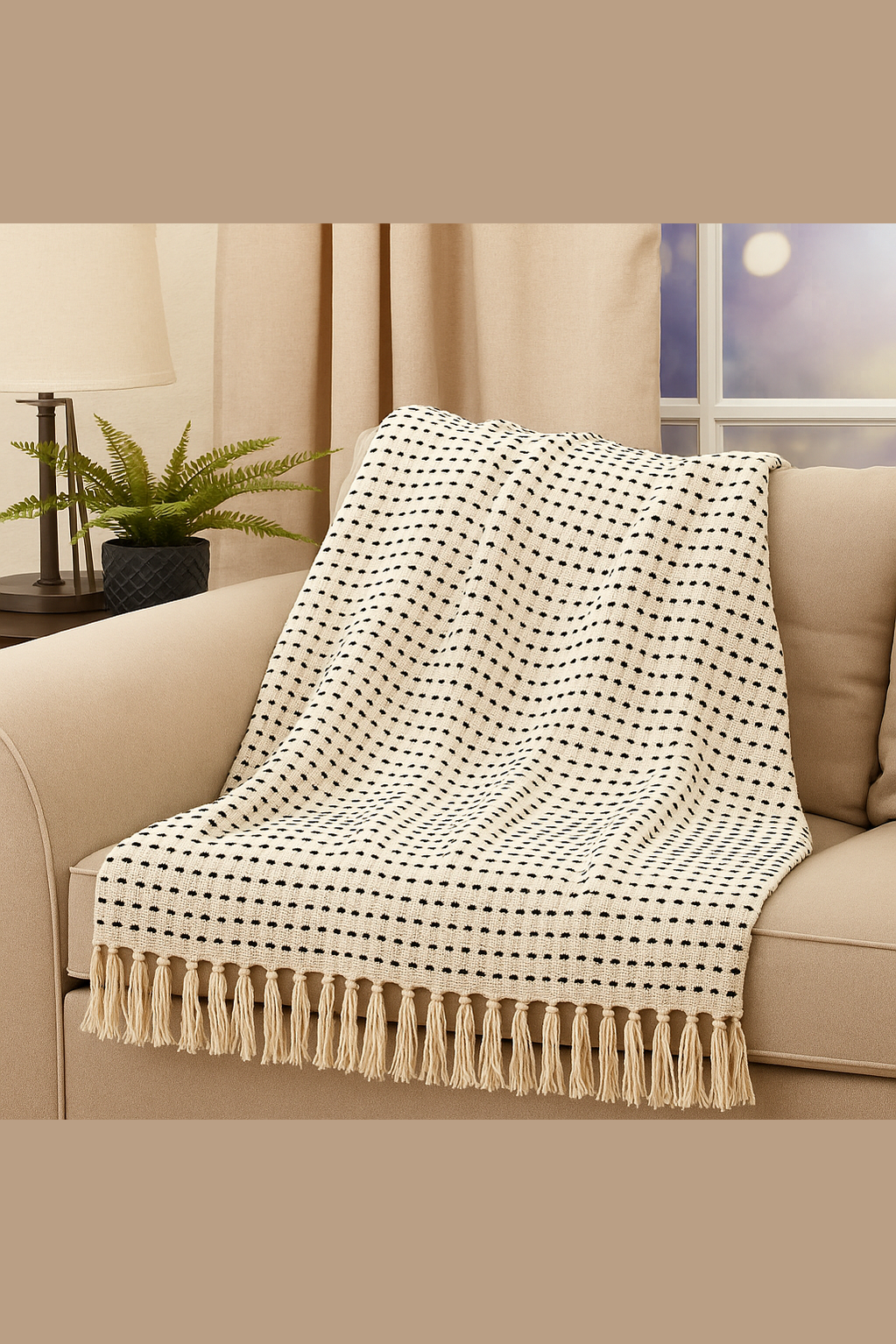 Ivory Stitch Line Cotton Throw Blanket