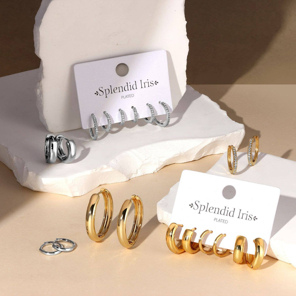 3 Pairs Silver Delicate Pavé Huggies