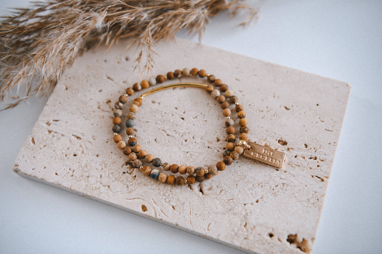 African Turquoise Genuine Gemstone and Gold Double Wrap Bracelet