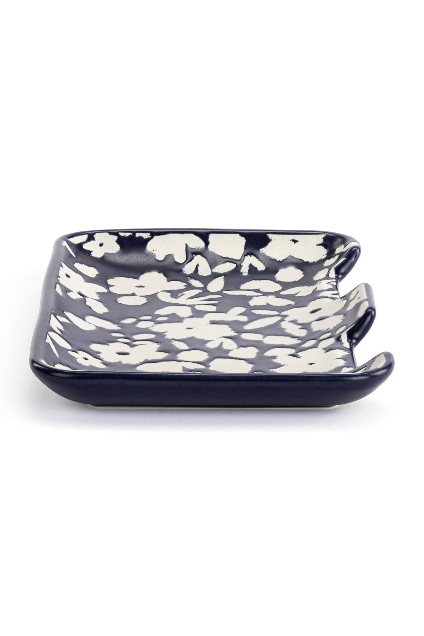 Navy Floral Double Spoon Rest - 7x5in