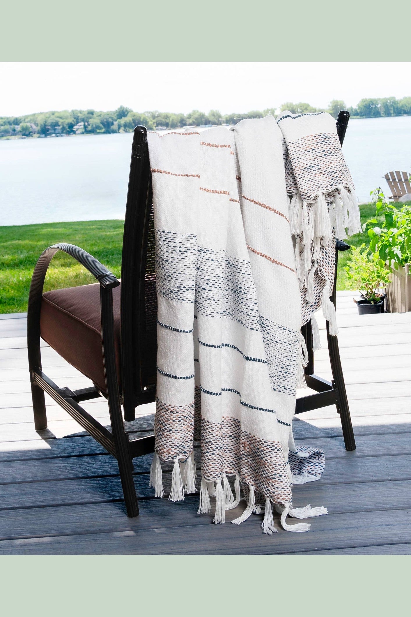 Tylanne 50x70" Indoor/Outdoor Recycled Woven Throw Blanket: Sage