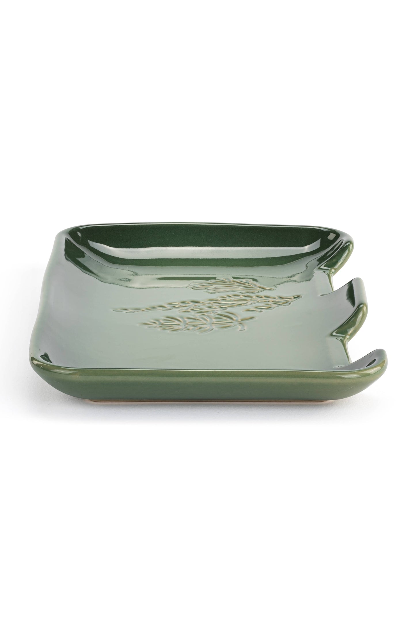 Green Pressed Floral Double Spoon Rest - 7x5in