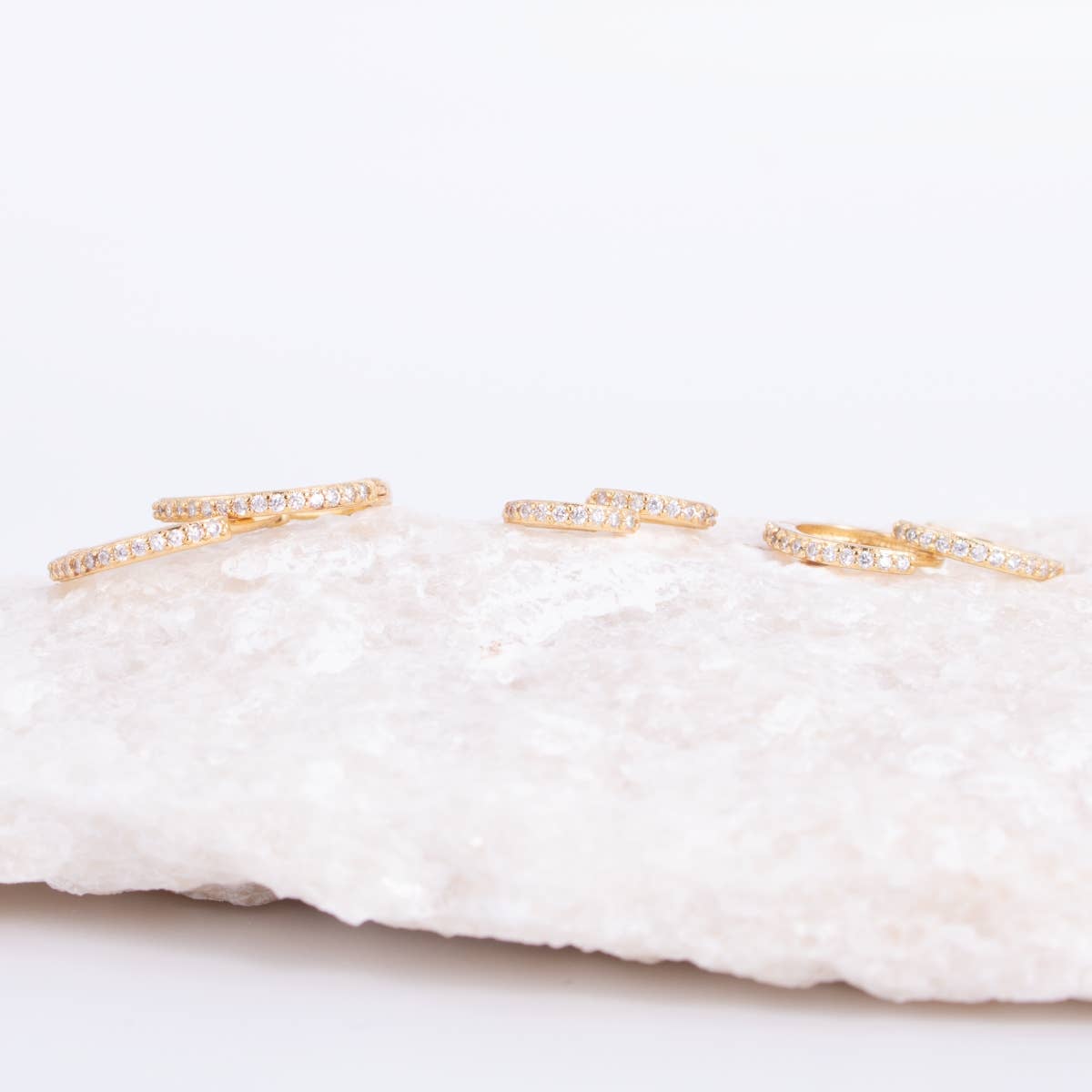 3 Pairs Silver Delicate Pavé Huggies