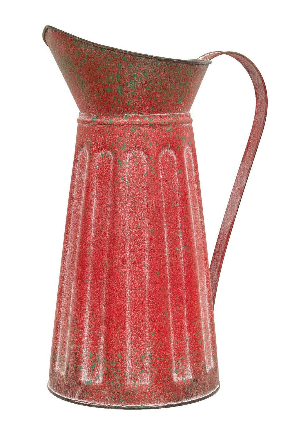 Green Splattered Red Ribbed Metal Water Pitcher