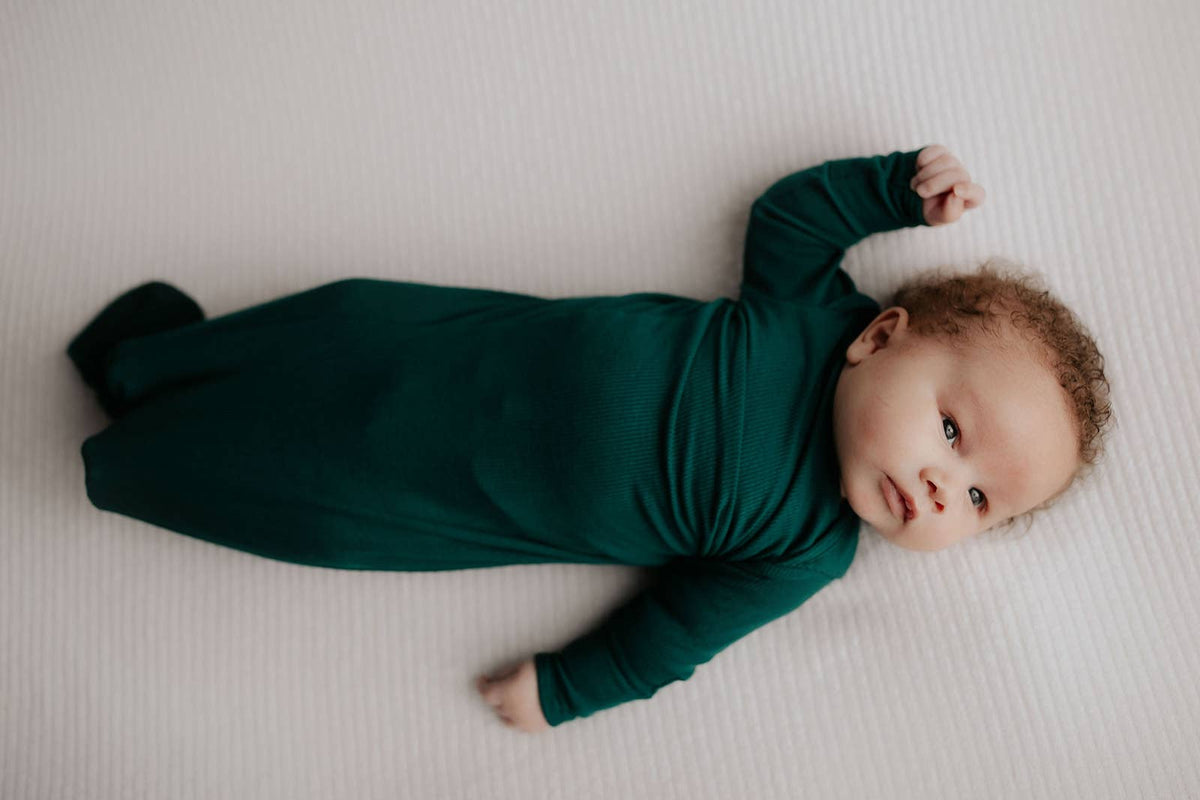 Forest Green Ribbed Knotted Newborn Baby Gown Sleepwear: Gown