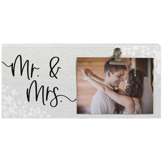 Mr. & Mrs. Wood Block w/ Picture Clip