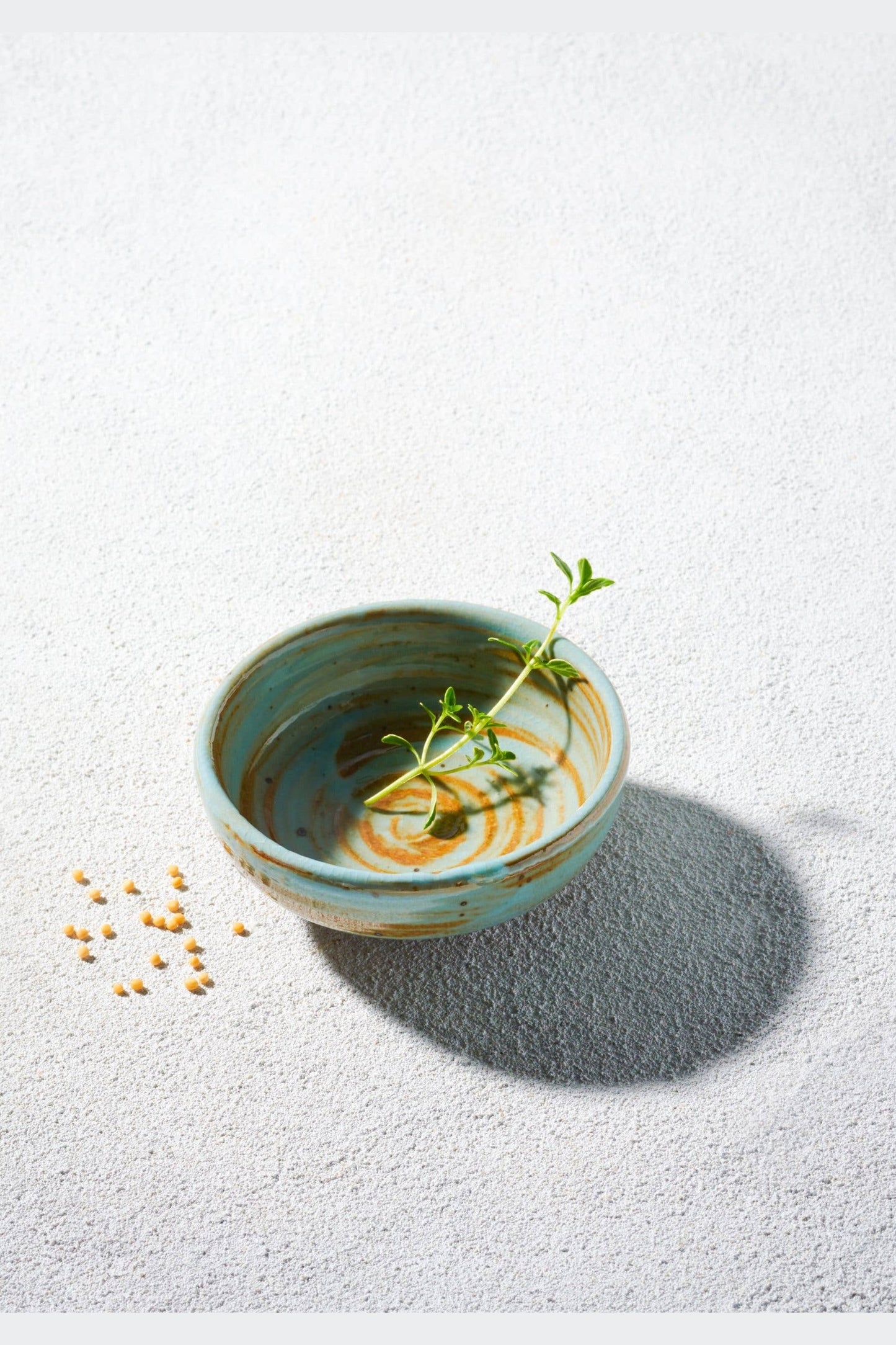 Vikko Stoneware Palm Mini Bowl Light Blue with Brown Rim