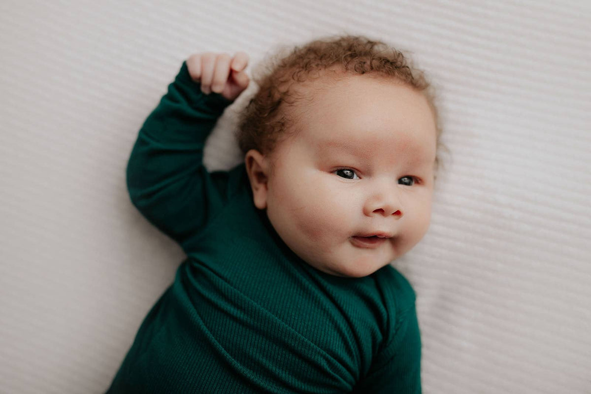 Forest Green Ribbed Knotted Newborn Baby Gown Sleepwear: Gown