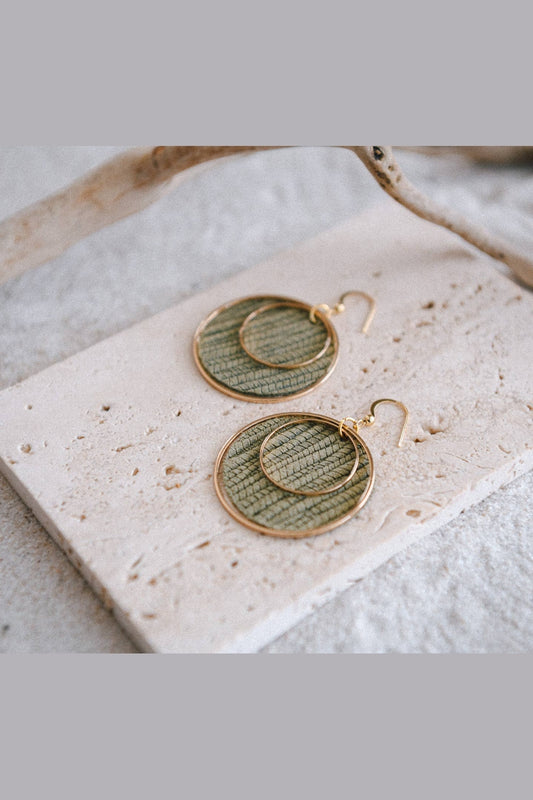 Boho Chic Sage Leather Hoop Earrings