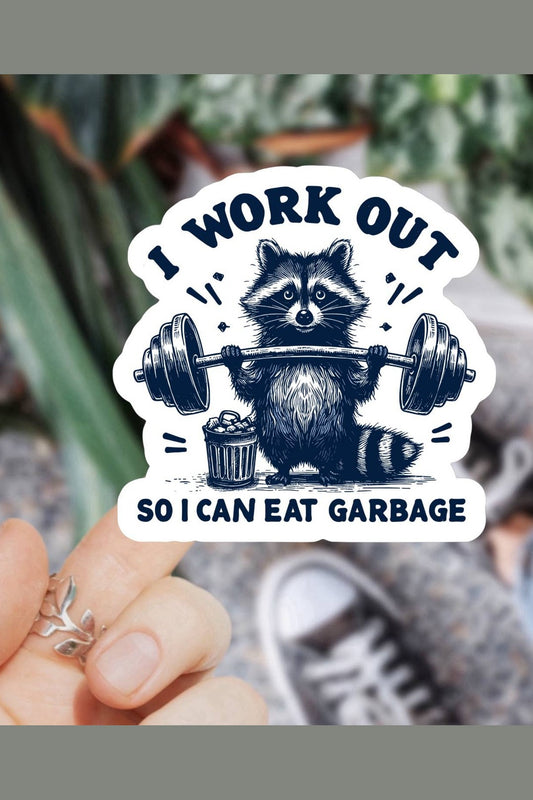 I Work Out Raccoon Sticker