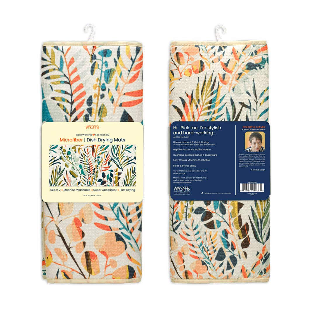Colorful Leaves Microfiber Dish Drying Mats - Set of 2