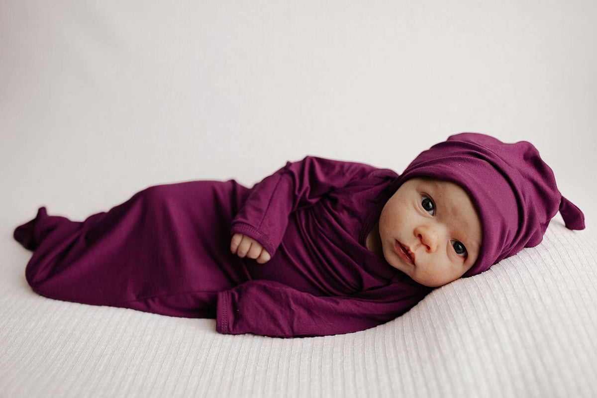 Plum Purple Knotted Newborn Baby Gown : Plum Gown With Bow