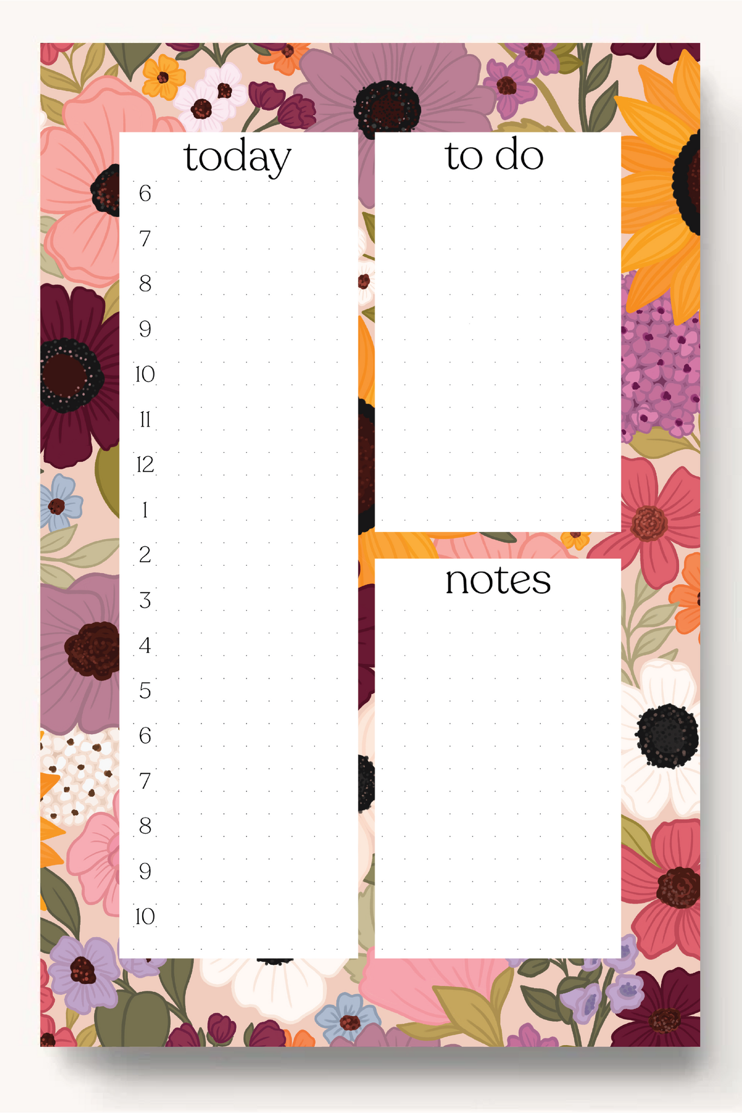 Floral Daily Planner Notepad: Sunny Poppies