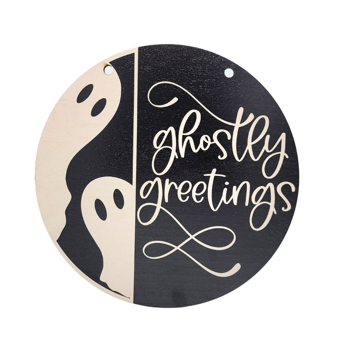 Ghostly Greetings Halloween Décor 12 In. Circle Sign