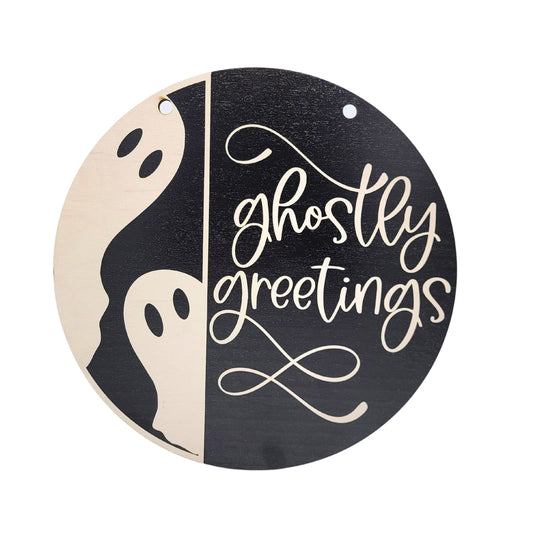 Ghostly Greetings Halloween Décor 12 In. Circle Sign