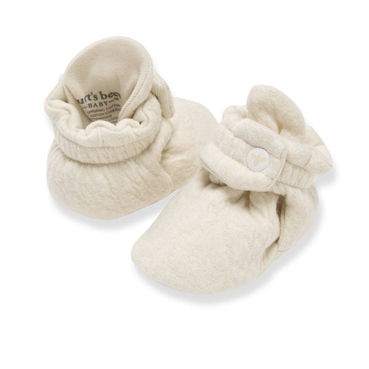 Organic Cotton Quilted Bee Baby Booties - Oat / 0-3 Months